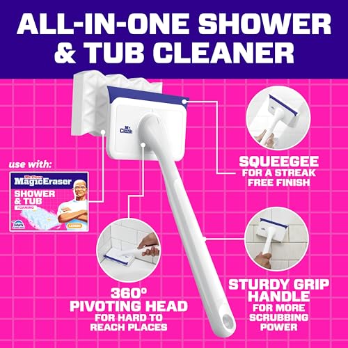 Mr. Clean Magic Eraser Shower & Tub Scrubber, Bathroom Cleaner, All in One Bathroom Cleaner, Lemon Starter Kit, 2 Scrubber, 5 Foaming Magic Erasers, 1 Whole Home Extra Durable Magic Eraser - size: 2 Devices + 6 Refills