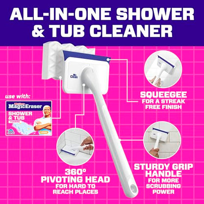 Mr. Clean Magic Eraser Shower & Tub Scrubber, Bathroom Cleaner, All in One Bathroom Cleaner, Lemon Starter Kit, 2 Scrubber, 5 Foaming Magic Erasers, 1 Whole Home Extra Durable Magic Eraser - size: 2 Devices + 6 Refills