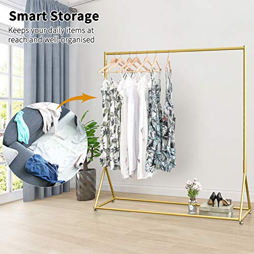 Gold Pipe Clothing Racks Freestanding, Modern Metal Clothes Rack Heavy Duty, Easy Assemble Clothing Rack for Hanging Boutiques and Bedroom 59" L - size: 59"L-Gold