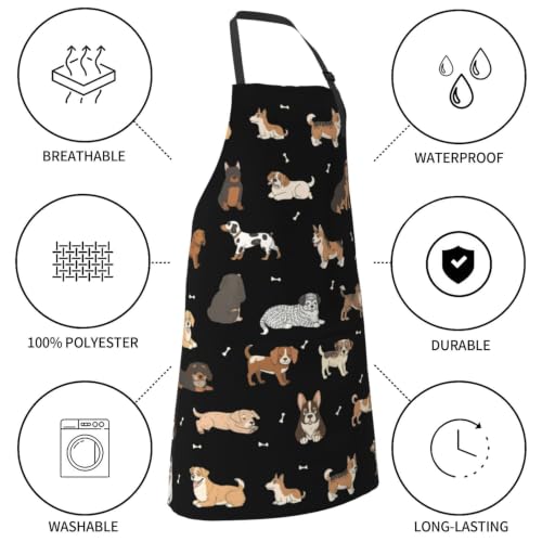 Perinsto Waterproof Apron With 2 Pockets Kitchen Chef Aprons Bibs For Cooking Baking Painting Gardening Grooming - color: Dog Black
