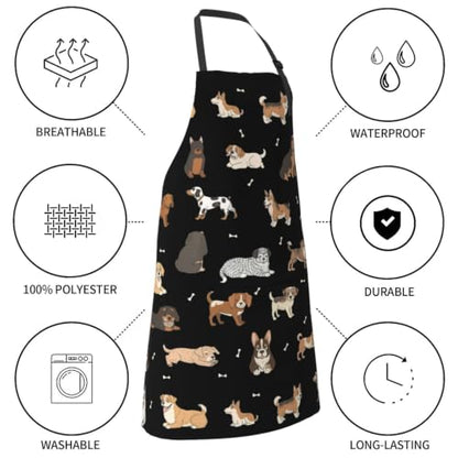 Perinsto Waterproof Apron With 2 Pockets Kitchen Chef Aprons Bibs For Cooking Baking Painting Gardening Grooming - color: Dog Black