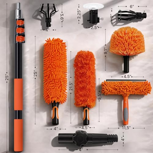 20ft Light Bulb Changer & High Ceiling Duster Kit, 4-12ft Extension Pole