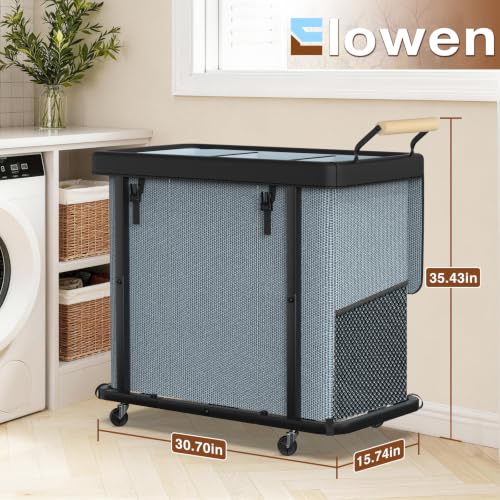 Rolling Laundry Hamper with Wheels, Laundry Hamper 3 Section with Lid Gray - color: Gray-3 Section, size: 3 Section