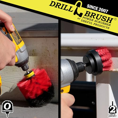 2 Piece Red Stiff Brush Cleaning Set - Gutter Cleaning Outdoor Brush Set - color: Red