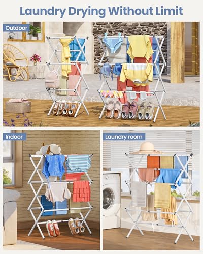 APEXCHASER Oversize 3-Tier Clothes Drying Rack, No Install, White - color: White