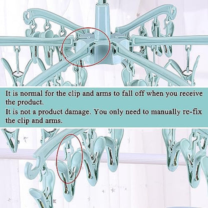 Clothes Drying Hanger with 24 Clips, Foldable Hanging Rack 2 Pack - color: Green 2