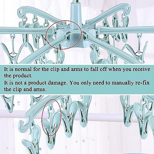 Foldable Drying Rack with 24 Clips for Drying Socks Lingerie Baby Clothes Drying Towels Rotatable Sock Drying Rack - color: Green