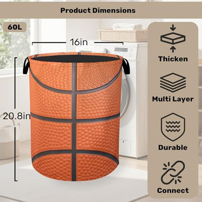 Basketball Laundry Basket with Handles - Extra Large Foldable Hamper for Bathroom/Laundry/Bedroom/Dorm, Washable Fabric Storage Bin - color: Basketball