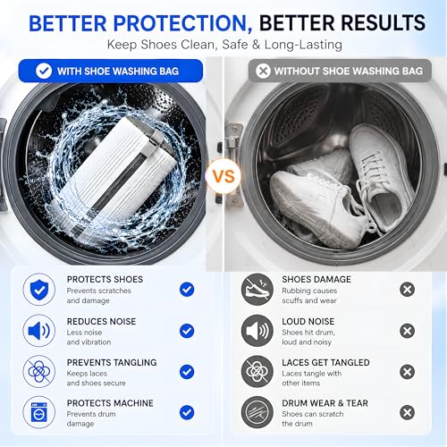 GEWON Shoe Washing Machine Bag for Sneakers, 360° Deep Cleaning, 2 Shoe Bags, 4 Dust Bags - color: white
