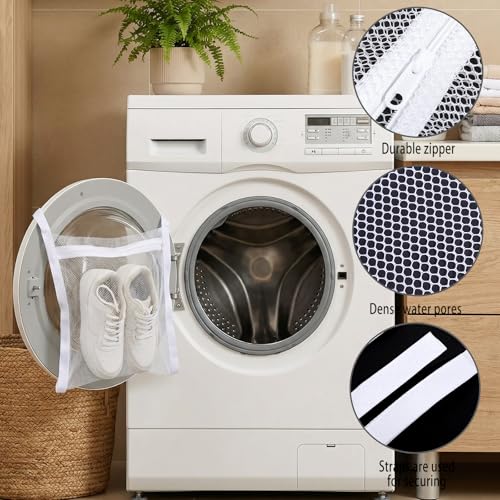 Shoe Dryer Bag Sneaker Wash & Dry Net Bag for Dryer Laundry, Sneaker Laundry HoneyComber Mesh Bags with Zipper and Strap for Shoes Washing Mesh Net for Most Dryers Door 15.7" Large