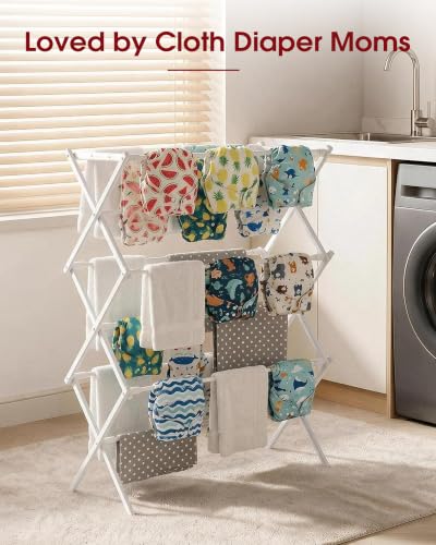 Sakugi Foldable 3-Tier Clothes Drying Rack 37.4" H with Non-Slip Feet - color: White, size: 3 Tier Standard