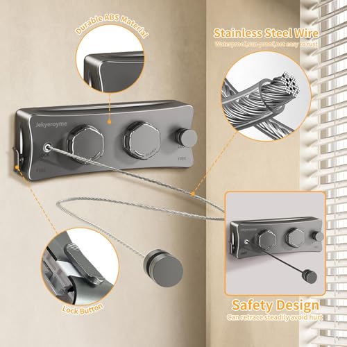 Retractable Clothesline, 16.7 Ft Stainless Wire Double Clothes Line, Grey - color: Gray, size: Double Line
