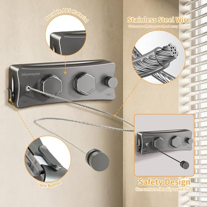 Retractable Clothesline, 16.7 Ft Stainless Wire Double Clothes Line, Grey - color: Gray, size: Double Line