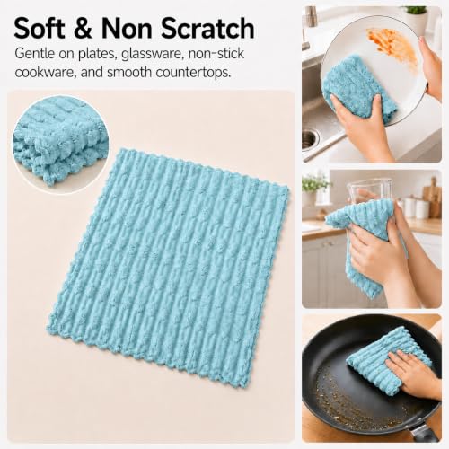 kimteny Microfiber Dish Cloths for Washing Dishes 24 Pack, Lake Blue - color: Lake Blue, size: 12 x 12 - 24 Pack
