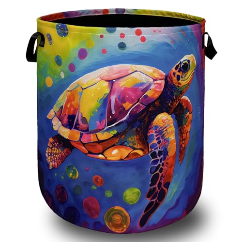 Sea Turtle Laundry Basket Foldable Oxford Cloth Hamper 18.9"x16.5" - color: Colorful Sea Turtle Cute Turtles-