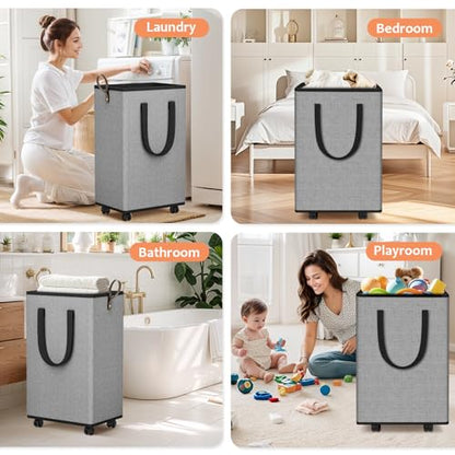 SpaceTrove Rolling Laundry Basket with Wheels, Laundry Hamper, 100L, Grey - color: Grey, size: 100L