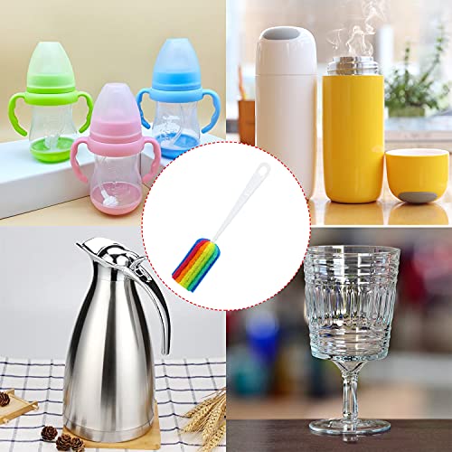 Mini Skater 3PCS Cleaning Bottle Sponge Brush with Long Handle Scouring Pad Scrub Brushes for Kitchen Clean Glasses Mugs Cups (Color Random)