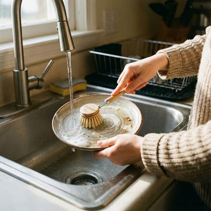 12pcs Dish Brush with Wooden Handle Natural Kitchen Brush Washing Scrubber