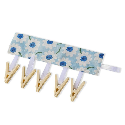 1pc Floral Print Foldable Travel Hanger Portable Fabric Clothes Drying Rack with 6 Clips Space Saving Hanging Dry Rack - color: Light Blue