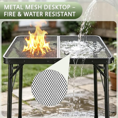 Folding Grill Table, 24"x16" Portable Camping Table with Storage Pocket, Heat Resistant & Waterproof Outdoor Picnic Table, Sturdy Lightweight for Travel Cooking BBQ, Camping, Backyard - size: 24"L x 16"W x 27"H