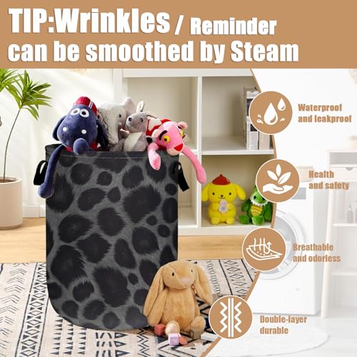 Grey Black Leopard Print Laundry Basket, Foldable Animal Leopard Laundry Hamper Tote Bag Dirty Clothes Storage Bucket Organizer for Bathroom/Laundry/Bedroom 15.7"x19.6" - color: Grey Black Leopard Print