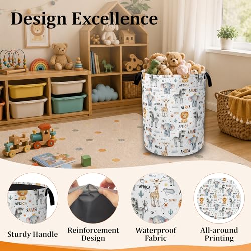 Cute African Animals Laundry Basket with Waterproof Coating, Collapsible Clothes Hamper, Large Storage Bin with Handles for Bedroom Bathroom Laundry Room - color: Cute African Animals