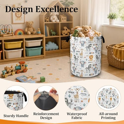 Cute African Animals Laundry Basket with Waterproof Coating, Collapsible Clothes Hamper, Large Storage Bin with Handles for Bedroom Bathroom Laundry Room - color: Cute African Animals