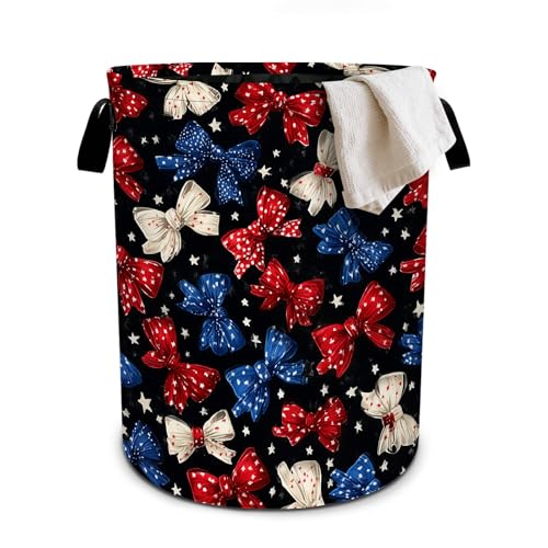 Bow Laundry Basket Collapsible Oxford Cloth Fabric Hamper,Tote Bag Portable Storage Bin for Bedroom Bathroom Laundry Room 19.6x15.7 Inch - color: Bow