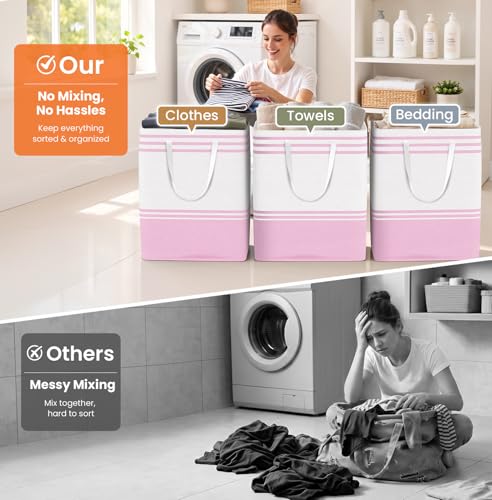 TranquilRelax 3-Pack Laundry Basket, Laundry Hamper, Pink-100L - color: Pink, size: 100L