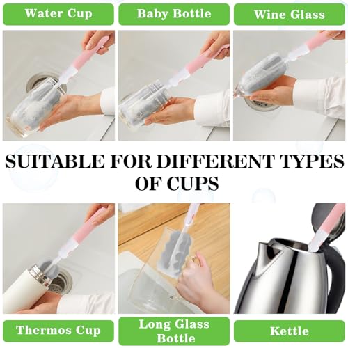 Sponge Bottle Brush Cup Cleaning Brush Long Handle Baby Bottle Cleaning Brushes Detachable Bottle Scrubber for Water Bottles, Glasswares, Mugs (Brush 4PCS) - color: Brush 4pcs