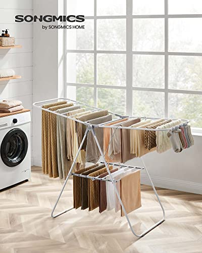 SONGMICS Clothes Drying Rack, Foldable Space-Saving Laundry Drying Rack - color: White + Gray, size: 1 Tier （21.7"d x 58.3"w x 39.4"h）