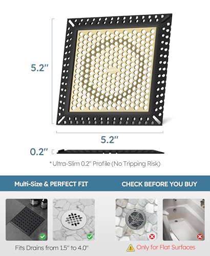 Square Shower Drain Hair Catcher, Anti-Clogging, 4 inch - color: Matte Black & Brushed Gold, size: 4 inch