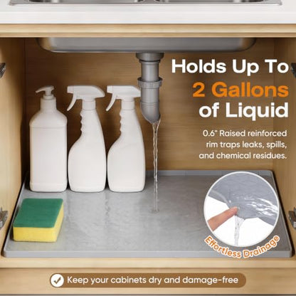 TRZZ Waterproof Under Sink Mat, 34"x22", Drip Tray Shelf Liner, Black - color: Black, size: 22"W x 34"L