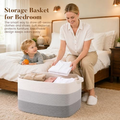 65L Large Woven Blanket Basket for Living Room, 19.7"x15.7"x11.8" - color: Gradient Grey, size: 19.7"x15.7"x11.8"
