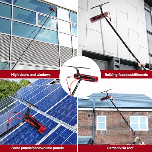 16.5ft Water Fed Pole Kit, Rotatable Solar Panel Cleaning Brush & Squeegee, 2 Dusting Brush, Extendable Black Lightweight Pole for Roof Window - color: 16.5ft, size: Small