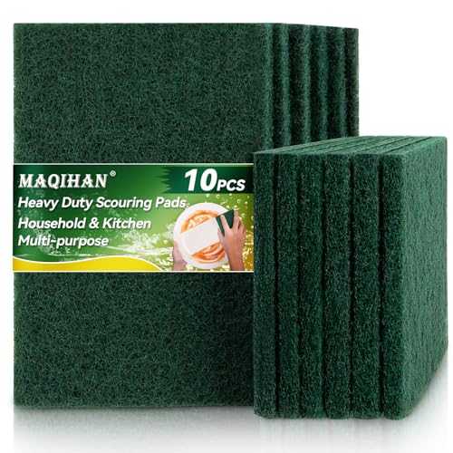 MAQIHAN Heavy Duty Scouring Pad - 10PCS Green Scrubbing Pads for Cleaning