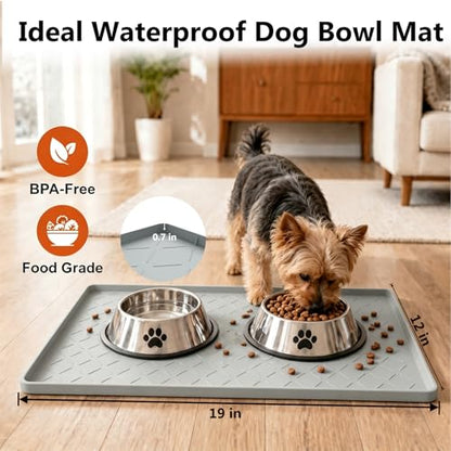 MateeyLife Silicone Waterproof Mat for Dog & Cat Food Mat 19"X12" - color: Light Grey, size: 19"L x 12"W