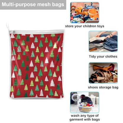 Mesh Laundry Bags Lingerie Bags for Washing Delicates 2 PCS Durable Wash Bag with Zipper Small and Medium Washable Christmas Trees White Green - color: Christmas Trees White Green