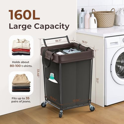 160L Rolling Laundry Hamper with Wheels and Handle, Rolling Laundry Basket - color: Black, size: 160L-with handle