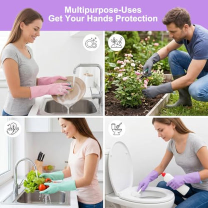 8 Pairs Dish Washing Gloves Bulk with 20 Pcs Hanging Hooks - Heavy Duty Rubber Guantes Para Lavar Platos for Kitchen & Cleaning, Non-Slip, Waterproof, Reusable Dishwashing Gloves Long Cuffs