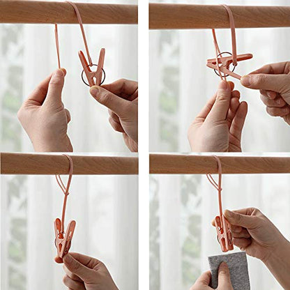 Clothes Pins 24 Pack Small Mini Clothes Pins with Plastic Rope - color: Blue,pink,green-24pack