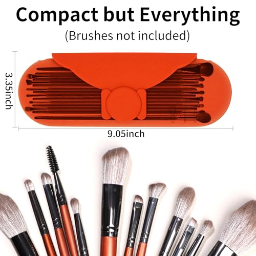 Travel Silicone Makeup Brush Holder with Cleaning Pad and Magnetic Closure - color: Orange