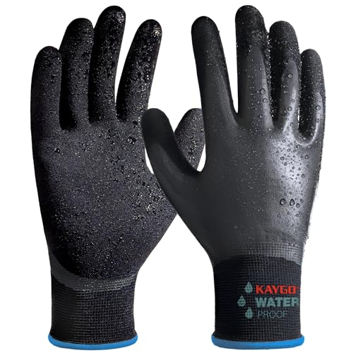 KAYGO Waterproof Work Gloves, Non-Slip Double Latex Coated, KG150 - color: Black, size: Medium
