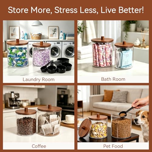 Amolliar Clear Acrylic Laundry Pods Container (Dark Wood, 0.6+0.4Gal) - color: Dark Brown(78oz+50oz)