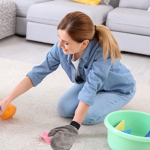 8 Pack Microfiber Cleaning Dusting Mitt, 4 Colors Washable Reusable Cleaning Gloves with Thumb Elastic Glove Cuffs for Car Wheel House Furniture Blinds Kitchen Dust