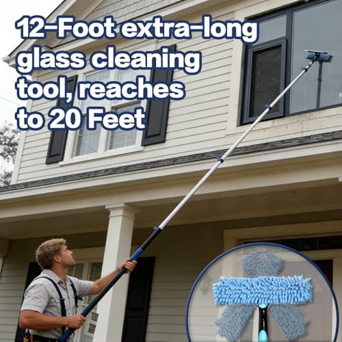 20FT High Reach Duster Cleaning Kit with 5-12 FTExtension Pole - size: 12FT