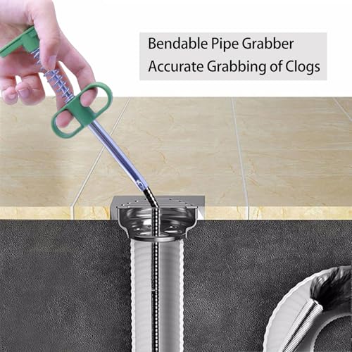 61 Inch Hair Drain Clog Remover，Drain Snake- Flexible Gutter Cleaning Tools for Home Sink, Bathroom Tub,Drain, Toilet, Tight Spaces - color: Green, style: 61 IN