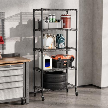 SINGAYE 5 Shelves Storage Wire Shelf Closet Metal Shelving Pantry Wheels - color: Black, size: 5Tier/14"D X 30"W X 70"H