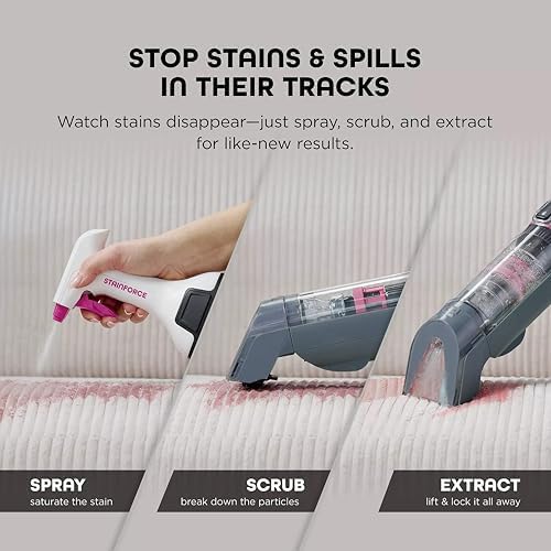 StainForce Cordless Portable Spot & Stain Remover, Deep Carpet Cleaner, Lightweight Handheld Fabric Washer for Pet Messes, Couch, and Car Seats