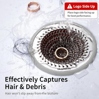 TRAPMATE Shower Drain Cover, 2PCS Prevent Clogging Shower Drain Hair Catcher, Non-Slip Stainless Steel Drain Protector, Patented Bathroom Accessory for US Standard Flat Drains of Bathroom - color: Gray Silver